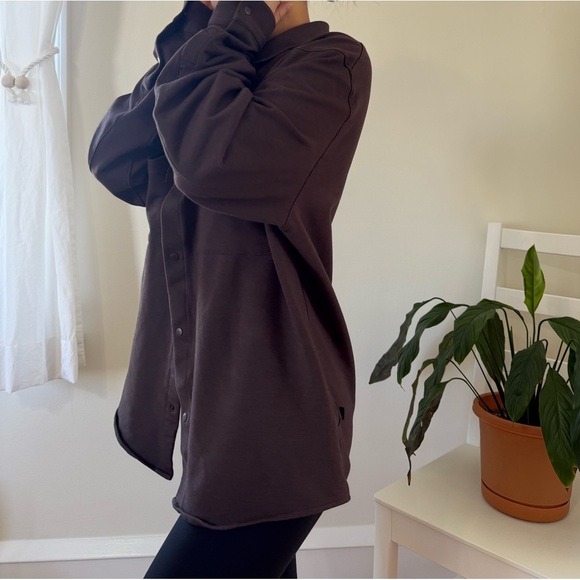 Lululemon Stretch French Terry Snap Button Brown Overshirt Chest Pocket Size L - Picture 10 of 15